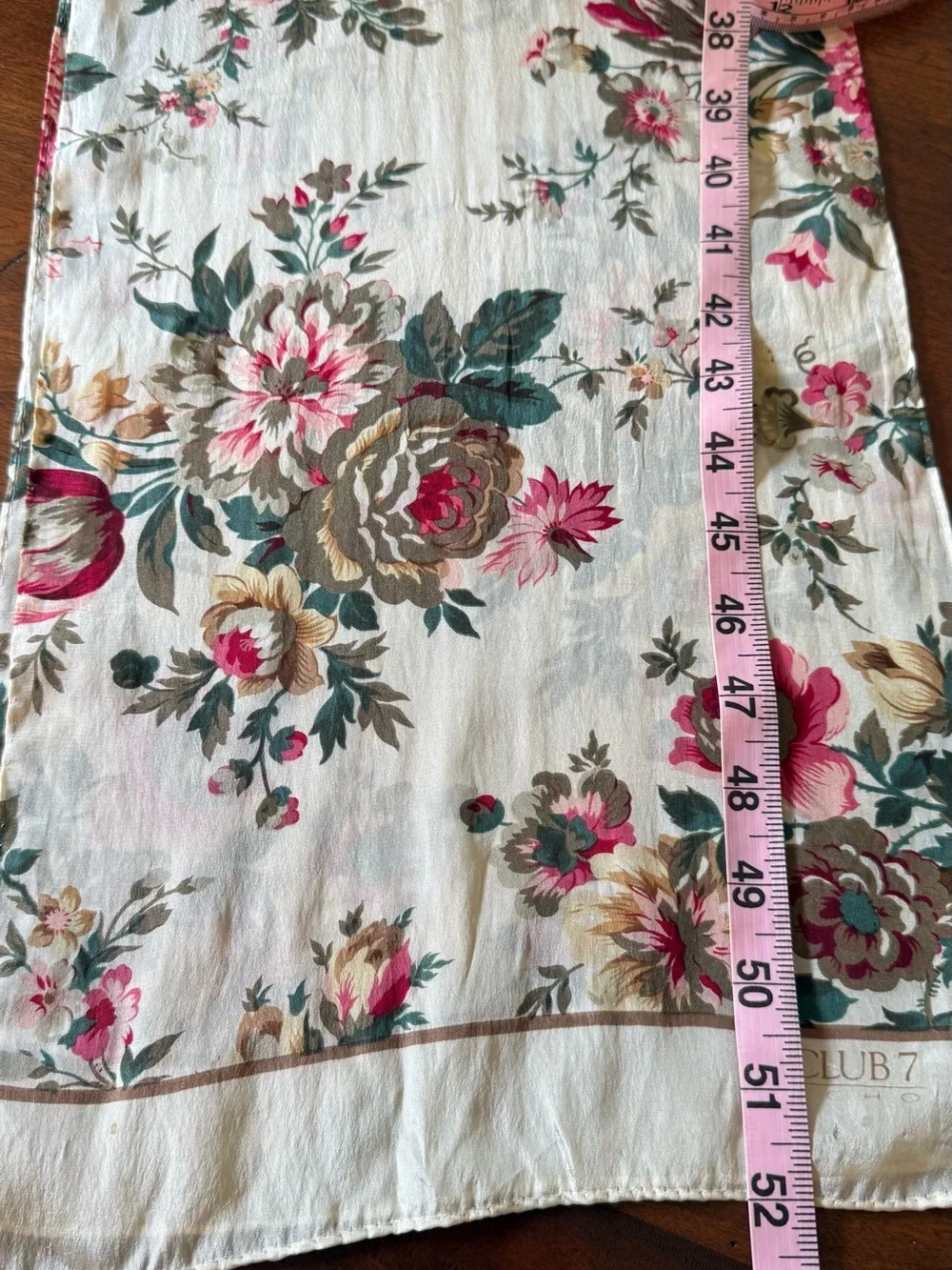 Echo Club 7 Floral 100% Silk Scarf in Cream, Teal, Pink